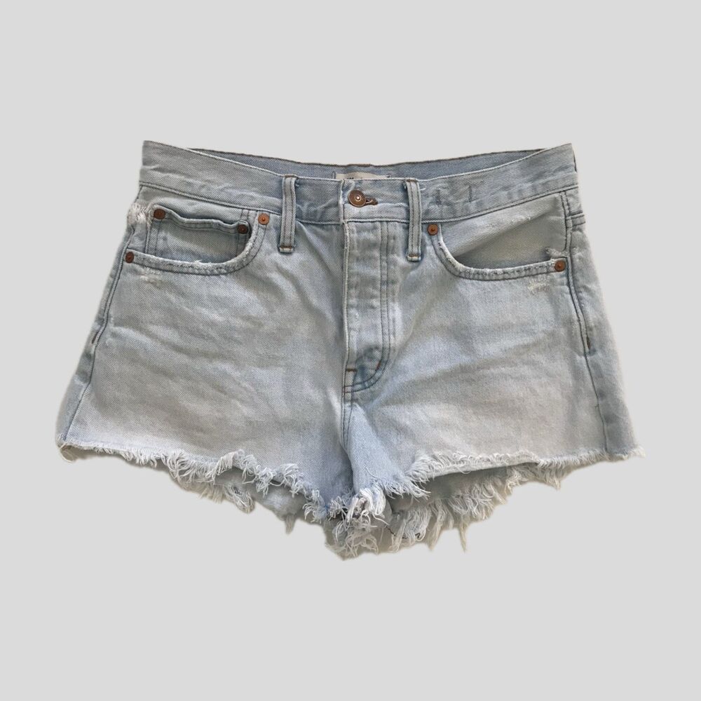 Madewell Relaxed Light Blue Wash Frayed Button Fly Denim Jean Shorts 27